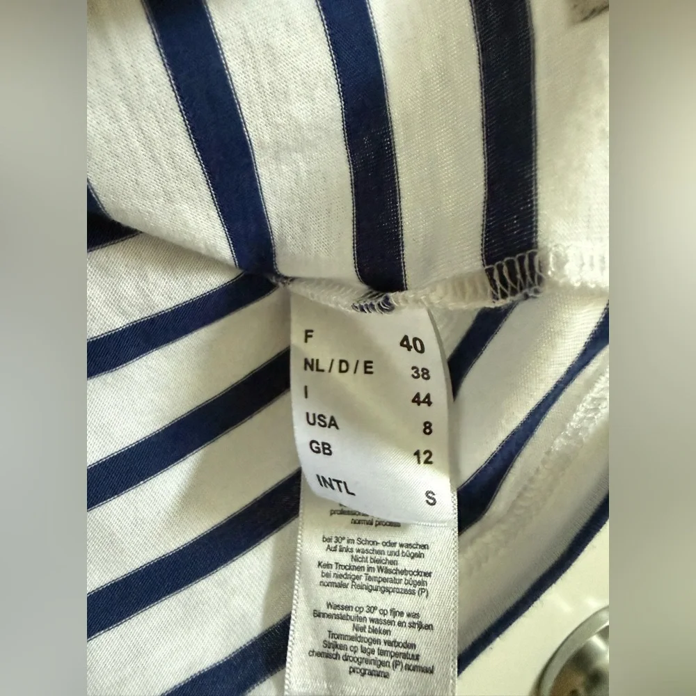 Saint James Striped Tee Ruffle Neck Navy White Small - Picture 5 of 7